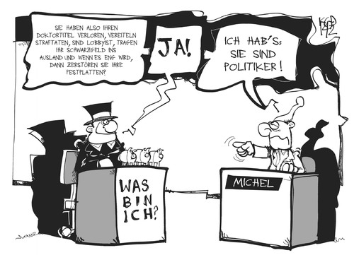 Cartoon: Was bin ich?- Politiker! (medium) by Kostas Koufogiorgos tagged koufogiorgos,karikatur,illustration,cartoon,schweinderl,politiker,michel,korruption,quiz,show,spiel,fernsehen,politik,betrug,koufogiorgos,karikatur,illustration,cartoon,schweinderl,politiker,michel,korruption,quiz,show,spiel,fernsehen,politik,betrug