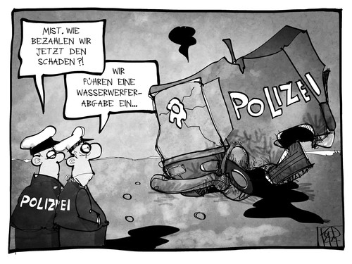 Cartoon: Wasserwerfer-Abgabe (medium) by Kostas Koufogiorgos tagged karikatur,koufogiorgos,cartoon,illustration,wasserwerfer,abgabe,schaden,polizei,geld,politik,polizist,karikatur,koufogiorgos,cartoon,illustration,wasserwerfer,abgabe,schaden,polizei,geld,politik,polizist