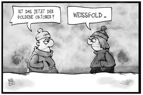 Cartoon: Weißgoldener Oktober (medium) by Kostas Koufogiorgos tagged karikatur,koufogiorgos,illustration,cartoon,winter,kälte,kälteeinbruch,oktober,weiß,weißgold,wetter,klima,karikatur,koufogiorgos,illustration,cartoon,winter,kälte,kälteeinbruch,oktober,weiß,weißgold,wetter,klima