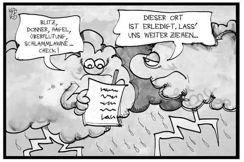 Cartoon: Wetterextreme (medium) by Kostas Koufogiorgos tagged karikatur,koufogiorgos,illustration,cartoon,unwetter,wetter,überschwemmung,hochwasser,wolke,himmel,blitz,checkliste,umwelt,klima,karikatur,koufogiorgos,illustration,cartoon,unwetter,wetter,überschwemmung,hochwasser,wolke,himmel,blitz,checkliste,umwelt,klima