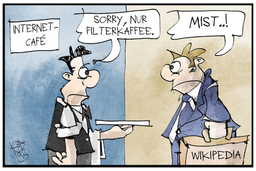 Cartoon: Wikipedia (medium) by Kostas Koufogiorgos tagged karikatur,koufogiorgos,illustration,cartoon,wikipedia,uploadfilter,urheberrecht,reform,eu,kaffee,online,lexikon,karikatur,koufogiorgos,illustration,cartoon,wikipedia,uploadfilter,urheberrecht,reform,eu,kaffee,online,lexikon