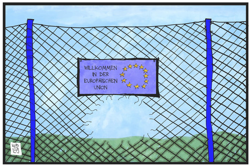 Cartoon: Willkommen in der EU (medium) by Kostas Koufogiorgos tagged karikatur,koufogiorgos,illustration,cartoon,eu,europa,flüchtlinge,grenzzaun,durchlass,einlass,asyl,flüchtlingsstrom,karikatur,koufogiorgos,illustration,cartoon,eu,europa,flüchtlinge,grenzzaun,durchlass,einlass,asyl,flüchtlingsstrom