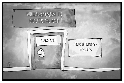 Cartoon: Willkommenskultur (medium) by Kostas Koufogiorgos tagged karikatur,koufogiorgos,illustration,cartoon,willkommenskultur,deutschland,flüchtlinge,asyl,politik,ausgang,raus,tür,karikatur,koufogiorgos,illustration,cartoon,willkommenskultur,deutschland,flüchtlinge,asyl,politik,ausgang,raus,tür