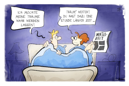 Cartoon: Winterzeit (medium) by Kostas Koufogiorgos tagged karikatur,koufogiorgos,illustration,cartoon,winterzeit,mann,frau,schlafen,uhr,traum,karikatur,koufogiorgos,illustration,cartoon,winterzeit,mann,frau,schlafen,uhr,traum