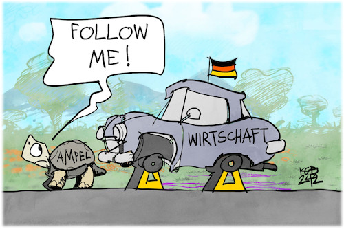 Cartoon: Wirtschaftsaussichten (medium) by Kostas Koufogiorgos tagged karikatur,koufogiorgos,wirtschaft,ampel,schildkröte,panne,auto,deutschland,karikatur,koufogiorgos,wirtschaft,ampel,schildkröte,panne,auto,deutschland