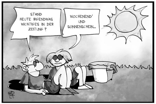 Cartoon: Wochenendwetter (medium) by Kostas Koufogiorgos tagged karikatur,koufogiorgos,illustration,cartoon,wetter,wochenende,sonne,frühling,sommer,freizeit,zeitung,nachrichten,karikatur,koufogiorgos,illustration,cartoon,wetter,wochenende,sonne,frühling,sommer,freizeit,zeitung,nachrichten