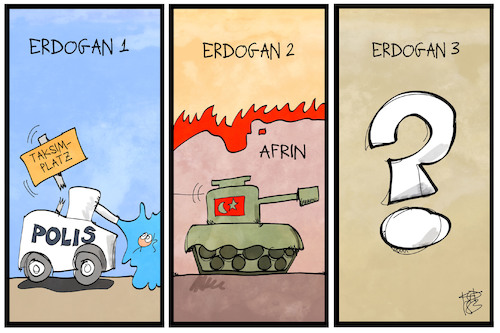 Cartoon: Wohin steuert Erdogan? (medium) by Kostas Koufogiorgos tagged karikatur,koufogiorgos,illustration,cartoon,erdogan,taksim,wasserwerfer,gewalt,angriff,panzer,afrin,kurden,konflikt,krieg,tuerkei,fragezeichen,zukunft,karikatur,koufogiorgos,illustration,cartoon,erdogan,taksim,wasserwerfer,gewalt,angriff,panzer,afrin,kurden,konflikt,krieg,tuerkei,fragezeichen,zukunft