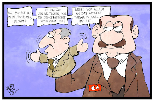 Cartoon: Yildirim in Deutschland (medium) by Kostas Koufogiorgos tagged karikatur,koufogiorgos,illustration,cartoon,yildirim,erdogan,pressefreiheit,tuerkei,demokratie,rechtsstaat,handpuppe,politik,karikatur,koufogiorgos,illustration,cartoon,yildirim,erdogan,pressefreiheit,tuerkei,demokratie,rechtsstaat,handpuppe,politik