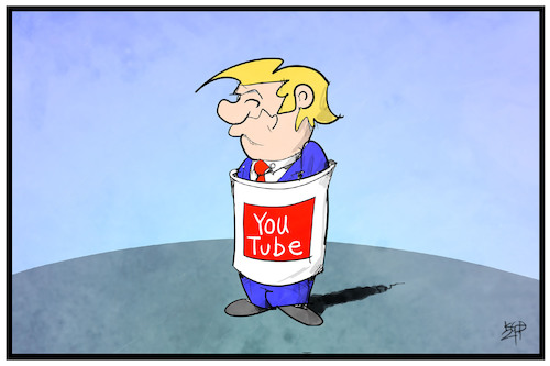 Cartoon: YouTube (medium) by Kostas Koufogiorgos tagged karikatur,koufogiorgos,illustration,cartoon,trump,youtube,sperre,social,media,röhre,gefangen,eingesperrt,usa,präsident,medien,karikatur,koufogiorgos,illustration,cartoon,trump,youtube,sperre,social,media,röhre,gefangen,eingesperrt,usa,präsident,medien