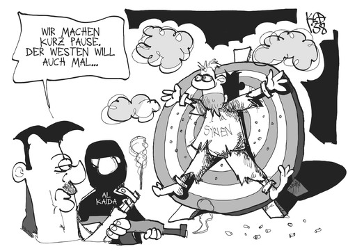 Cartoon: Zielscheibe Syrien (medium) by Kostas Koufogiorgos tagged syrien,assad,al,kaida,rebellen,terrorismus,zielscheibe,zivilisten,un,westen,karikatur,koufogiorgos,syrien,assad,al,kaida,rebellen,terrorismus,zielscheibe,zivilisten,un,westen,karikatur,koufogiorgos