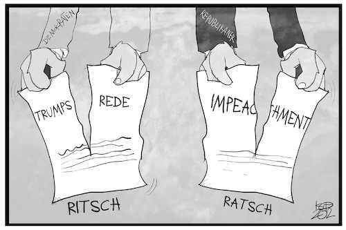 Cartoon: Zur Lage der Nation in den USA (medium) by Kostas Koufogiorgos tagged karikatur,koufogiorgos,illustration,cartoon,usa,impeachment,amtsenthebung,rede,manuskript,pelosi,trump,karikatur,koufogiorgos,illustration,cartoon,usa,impeachment,amtsenthebung,rede,manuskript,pelosi,trump