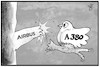 Cartoon: A 380-Ende (small) by Kostas Koufogiorgos tagged karikatur,koufogiorgos,illustration,cartoon,aus,airbus,flugzeug,a380,jumbo,jet,wirtschaft,eads