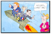 Cartoon: Angriff auf Syrien (small) by Kostas Koufogiorgos tagged karikatur koufogiorgos illustration cartoon syrien krieg macron merkel trump may usa uk frankreich deutschland rakete waffen angriff