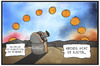 Cartoon: Benzinpreis (small) by Kostas Koufogiorgos tagged karikatur,koufogiorgos,illustration,cartoon,benzin,preis,preisentwicklung,sonne,horizont,kartellamt,wirtschaft,markt