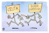 Cartoon: Ceuta (small) by Kostas Koufogiorgos tagged karikatur,koufogiorgos,ceuta,migration,idomeni,lampedusa,spanien