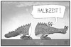 Cartoon: Groko-Halbzeit (small) by Kostas Koufogiorgos tagged karikatur,koufogiorgos,illustration,cartoon,halbzeit,groko,cdu,spd,koalition,grokodil,regierung