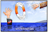 Cartoon: Hilfe für die AfD (small) by Kostas Koufogiorgos tagged koufogiorgos,illustration,cartoon,karikatur,afd,merz,rettungsring,flüchtlingsdebatte,rettung,ertrinken,untergang,populismus,demokratie,politik