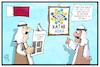 Cartoon: Katar und der letzte Kaiser (small) by Kostas Koufogiorgos tagged karikatur,koufogiorgos,illustration,cartoon,katar,diplomatie,beziehungen,kaiser,beckenbauer,fussball,fifa,wm,sport