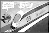 Cartoon: Pannenbahn (small) by Kostas Koufogiorgos tagged karikatur,koufogiorgos,illustration,cartoon,bahn,panne,pannenbahn,ice,infrastruktur,bahnhof,db