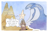 Cartoon: Scholzens Urlaubsplanung (small) by Kostas Koufogiorgos tagged karikatur,koufogiorgos,scholz,urlaub,meer,berge,krieg,heizungsgesetz,geg
