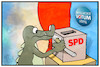 Cartoon: SPD-Mitgliederentscheid (small) by Kostas Koufogiorgos tagged karikatur,koufogiorgos,illustration,cartoon,ja,nein,groko,spiel,grokodil,spd,mitgliederentscheid,demokratie,wahl,abstimmung,einarmiger,bandit,entscheidung,partei,sozialdemokratie,walurne,votum