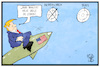 Cartoon: Trumps Ziele (small) by Kostas Koufogiorgos tagged karikatur,koufogiorgos,illustration,cartoon,trump,nordkorea,ziel,iran,rakete,krieg,konflikt,atomdeal,abkommen,usa