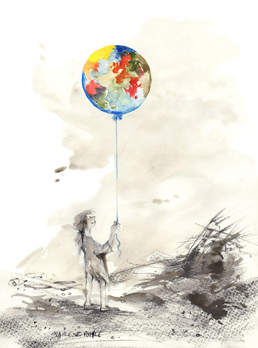 Cartoon: A colorful world (medium) by Marlene Pohle tagged krieg,heimatlosigkeit,zerstörung,hoffnung,kindessicht,bunte,welt