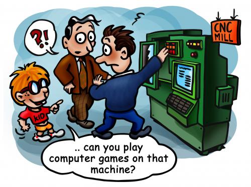 Cartoon: Cnc mill and computer kid (medium) by illustrator tagged cnc,mill,machine,demo,kid,computer,game,play,tool,satire,cartoon,cnc,fabrik,fabriken,produktion,demo,kinder,spielen,spiel,werkzeug,arbeit,wissen,bildung,maschine