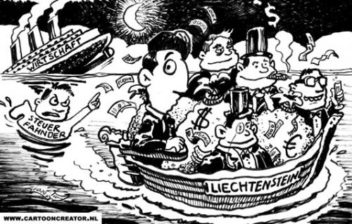 Cartoon: Liechtenstein (medium) by illustrator tagged wirtschaft,steuer,steuerfahnder,tax,evasion,liechtenstein,germany,kapitalist,rich,people,boat,sinking,ship,liechtenstein,geld,kapitalismus,steuerfahndung,steuer,abgaben,korruption,wirtschaft,fürstentum,steuerhinterziehung,verbrechen,steueraffaire,untergang,seenot,boot,schiff,flucht