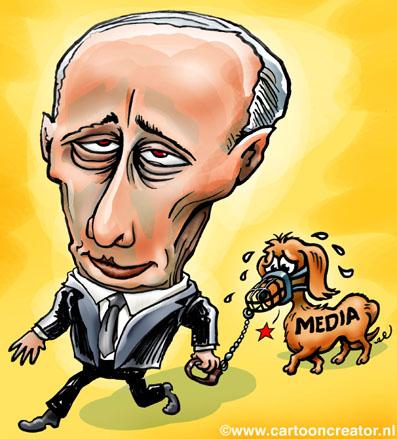 Cartoon: Putin (medium) by illustrator tagged putin,dog,man,mann,cartoon,comic,character,media,censoring,censor,dictator,illustrator,welleman,,wladimir putin,politiker,russland,präsident,hund,tier,medien,presse,zensur,staat,kontrolle,rechte,meinungsfreiheit,maulkorb,mundtot,macht,karikatur,portrait,mann