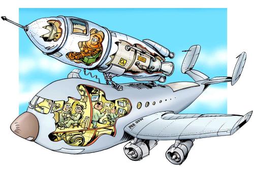 Cartoon: Sky rocket (medium) by illustrator tagged plane,rocket,cutaway,flying,sky,astronaut,pilot,cartoon,welleman,,illustration,flugzeug,fahrzeug,modell,ausschnitt,schnittzeichnung,passagier,fliegen,luftfahrt,rakete,astronaut,technik,technologie,fortschritt,entwicklung