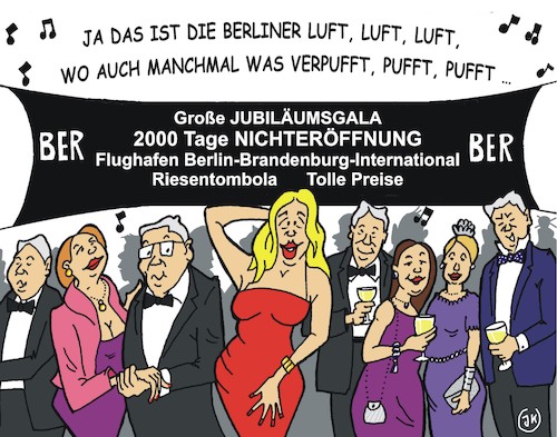 Cartoon: 2000 Tage (medium) by JotKa tagged wirtschaft,verkehr,flughafen,berlin,brandenburg,international,eröffnung,brandschutz,bausünden,pfusch,korruption,politik,politiker,steuerzahler,steuerverschwendung,jubiläum,luftverkehr,feiern,parties,gesellschaft,transport,wirtschaft,verkehr,flughafen,berlin,brandenburg,international,eröffnung,brandschutz,bausünden,pfusch,korruption,politik,politiker,steuerzahler,steuerverschwendung,jubiläum,luftverkehr,feiern,parties,gesellschaft,transport