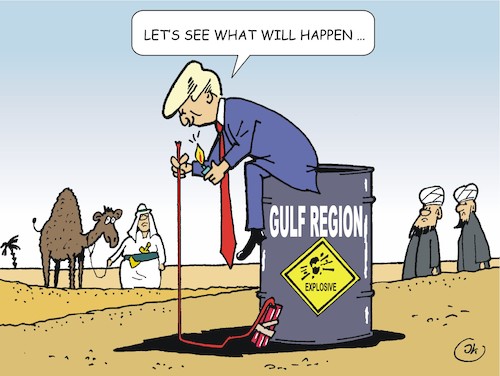 Cartoon: A man at the gulf (medium) by JotKa tagged trump,golf,iran,saudi,arabia,katar,war,terrorism,weapons,deliveries,syria,iraq,trump,golf,iran,saudi,arabia,katar,war,terrorism,weapons,deliveries,syria,iraq
