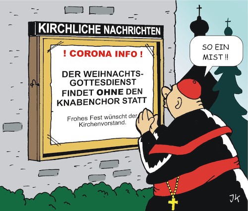 Cartoon: Absage (medium) by JotKa tagged weihnachten,corona,coronaregel,gottesdienst,knaben,knabenchor,priester,missbrauch,gemeinde,traditionen,singen,beten,weihnachten,corona,coronaregel,gottesdienst,knaben,knabenchor,priester,missbrauch,gemeinde,traditionen,singen,beten