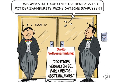 Cartoon: Abweichler (medium) by JotKa tagged politik,parteien,fraktionen,bundestag,abgeordnete,abweichler,fraktionszwang,linientreu,parteibeschlüsse,gewissenskonflikte,amtseid,grundgesetz,beschlüsse,abstimmungen,parlamentsabstimmungen,demokratie,mehrheiten,groko,cdu,csu,spd,linke,grüne,politik,parteien,fraktionen,bundestag,abgeordnete,abweichler,fraktionszwang,linientreu,parteibeschlüsse,gewissenskonflikte,amtseid,grundgesetz,beschlüsse,abstimmungen,parlamentsabstimmungen,demokratie,mehrheiten,groko,cdu,csu,spd,linke,grüne