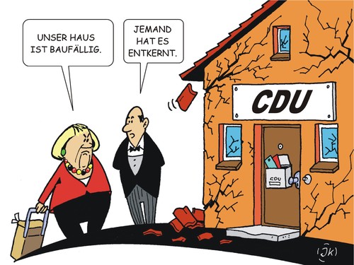 Cartoon: Baufällig (medium) by JotKa tagged merkel,kanzlerkandidatur,parteivorsitz,kandidaten,spitzenkräfte,nachfolger,innerparteilich,cdu,konkurenten,säuberung,bundestagswahl,flüchtlingskrise,eurokrise,griechenlandrettung,krisen,2017,merkel,kanzlerkandidatur,parteivorsitz,kandidaten,spitzenkräfte,nachfolger,innerparteilich,cdu,konkurenten,säuberung,bundestagswahl,flüchtlingskrise,eurokrise,griechenlandrettung,krisen,2017