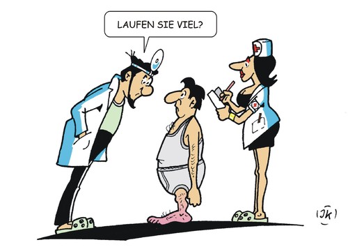 Cartoon: Beim Arzt (medium) by JotKa tagged arzt,doktor,patient,krankenschwester,artzhelferin,krankheit,abnormitäten,beine,füße,laufen,sport,jogging,berufe,berufskrankheiten,abnutzung,arzt,doktor,patient,krankenschwester,artzhelferin,krankheit,abnormitäten,beine,füße,laufen,sport,jogging,berufe,berufskrankheiten,abnutzung