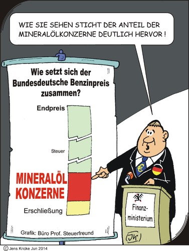 Cartoon: Benzinpreis (medium) by JotKa tagged benzinpreis,treibstoffpreise,mineralölkonzerne,ölmultis,erdöl,erdgas,monopole,steuern,steueranteil,mineralölsteuer,ökosteuer,kfzsteuer,mehrwertsteuer,finanzministerium,finanzminister,steuereinnahmen,finanzamt,tabellen,statistiken,grafiken,präsentationen