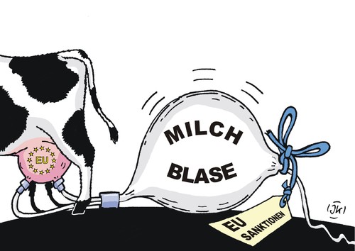 Cartoon: Bumerangeffekt (medium) by JotKa tagged milchsee,milchkrise,milchbauern,überproduktion,handel,verkauf,wirtschaft,landwirtschaft,milchquote,wirschaftssanktionen,embargo,wirtschaftsembargo,eu,deutschland,ukraine,ukrainekrise,russland,boykott,arbeitsmarkt,politikbündnisse,sanktionen,milchsee,milchkrise,milchbauern,überproduktion,handel,verkauf,wirtschaft,landwirtschaft,milchquote,wirschaftssanktionen,embargo,wirtschaftsembargo,eu,deutschland,ukraine,ukrainekrise,russland,boykott,arbeitsmarkt,politikbündnisse,sanktionen