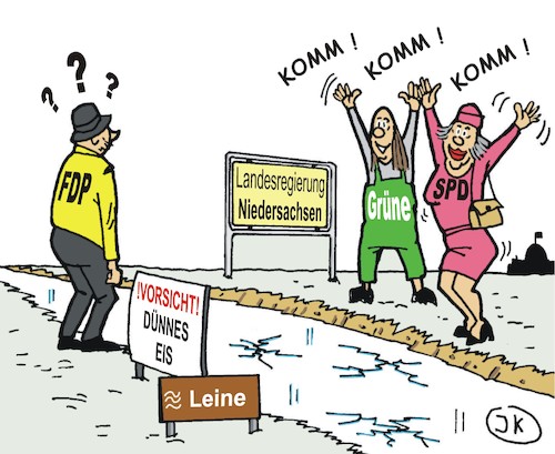 Cartoon: Dünnes Eis (medium) by JotKa tagged hannover,niedersachsen,landesregierung,regierungsbildungkoalitionen,ampel,rot,grün,geld,spd,grüne,fdp,eis,dünnes,leine,hannover,niedersachsen,landesregierung,regierungsbildungkoalitionen,ampel,rot,grün,geld,spd,grüne,fdp,eis,dünnes,leine