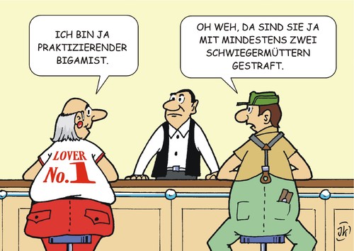 Cartoon: Ein Bigamist (medium) by JotKa tagged bigamist,bigamie,ehe,liebe,beziehungen,partnerschaft,vielweiberei,männer,frauen,ehefrauen,schwiegermutter,bars,kneipen,strafen,kellner,lover,bigamist,bigamie,ehe,liebe,beziehungen,partnerschaft,vielweiberei,männer,frauen,ehefrauen,schwiegermutter,bars,kneipen,sex,strafen,kellner,lover