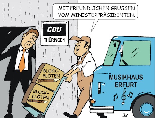 Cartoon: Flötenkonzert (medium) by JotKa tagged erfurt,thüringen,linke,cdu,wahlen,ministerpräsident,ramelow,blockflöten,musikhaus,orchester,politik,politiker,bündnisse,erfurt,thüringen,linke,cdu,wahlen,ministerpräsident,ramelow,blockflöten,musikhaus,orchester,politik,politiker,bündnisse