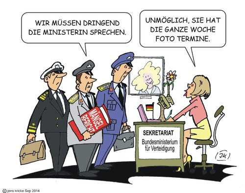 Cartoon: Fototermine (medium) by JotKa tagged bundeswehr,mängel,fehler,pannen,schrott,verteidigungsministerium,verteidigungsministerin,schäfer,gümpel,von,der,leyen,finanzministerium,bundestag,wehrbereitschaft,materialausfälle,altmaterial