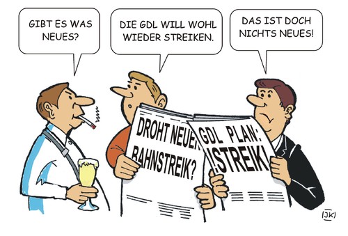 Cartoon: GDL (medium) by JotKa tagged gdl,bundesbahn,lokführer,gewerkschaften,fahrgäste,verspätungen,bahn,kunden,streik,tarife,tarifverhandlungen,transport,verkehr,störung,lok,bahnhof,gdl,bundesbahn,lokführer,gewerkschaften,fahrgäste,verspätungen,bahn,kunden,streik,tarife,tarifverhandlungen,transport,verkehr,störung,lok,bahnhof