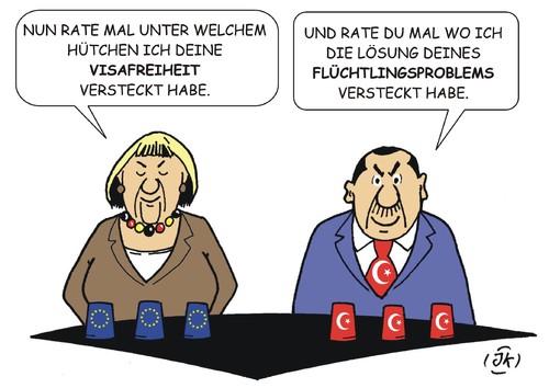 Cartoon: Hütchenspiele (medium) by JotKa tagged merkel,erdogan,deutschland,eu,türkei,brüssel,parlament,visafreiheit,flüchtlinge,flüchtlingskrise,verfassung,antiterrorgesetze,beitrittsverhandlungen,hütchenspieler,wahlen,demokratie,syrienkonflikt,umfragewerte,merkel,erdogan,deutschland,eu,türkei,brüssel,parlament,visafreiheit,flüchtlinge,flüchtlingskrise,verfassung,antiterrorgesetze,beitrittsverhandlungen,hütchenspieler,wahlen,demokratie,syrienkonflikt,umfragewerte