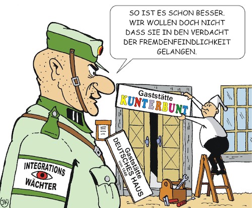 Cartoon: Integrationswächter (medium) by JotKa tagged integration,migration,fremdenfeindlichkeit,rassismus,integration,migration,fremdenfeindlichkeit,rassismus
