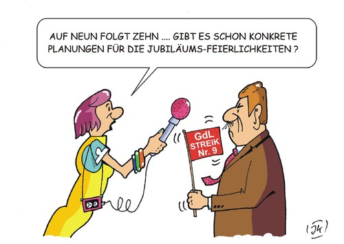 Cartoon: Jubiläum (medium) by JotKa tagged jubiläum,politik,wirtschaft,gewerksschaften,db,bahn,bundesbahn,tarifverhandlungen,bahnreisende,streik,bahnhof,gdl,weselsky,klaus,minigewerkschaften,tarifeinheitsgesetz,verluste,machtkämpfe,schlichtung,schlichter,beamte,streikrecht,lokführer,jubiläum,politik,wirtschaft,gewerksschaften,db,bahn,bundesbahn,tarifverhandlungen,bahnreisende,streik,bahnhof,gdl,weselsky,klaus,minigewerkschaften,tarifeinheitsgesetz,verluste,machtkämpfe,schlichtung,schlichter,beamte,streikrecht,lokführer