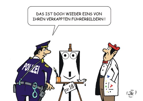 Cartoon: Künstler unter Verdacht (medium) by JotKa tagged künstler,kunst,portrait,bilder,verkappt,führer,polizei,verbote,malerei,grafik,neonazi,rechte,rechtsradikale,akt,aktmalerei,verfassungsschutz,künstler,kunst,portrait,bilder,verkappt,führer,polizei,verbote,malerei,grafik,neonazi,rechte,rechtsradikale,akt,aktmalerei,verfassungsschutz