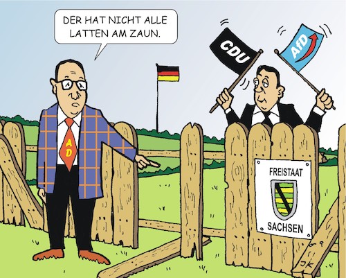 Cartoon: Lattenzaun (medium) by JotKa tagged lattenzaun,politik,parteien,koalitionen,cdu,afd,sachsen,politiker,lattenzaun,politik,parteien,koalitionen,cdu,afd,sachsen,politiker