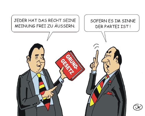 Cartoon: Meinungen (medium) by JotKa tagged meinungsfreiheit,parteiräson,grundgesetz,parteien,demokratie,spd,sarrazin,maaßen,meinungsfreiheit,parteiräson,grundgesetz,parteien,demokratie,spd,sarrazin,maaßen